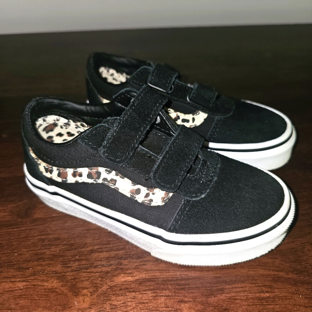 Vans Kids Black Sneakers with Leopard Accents